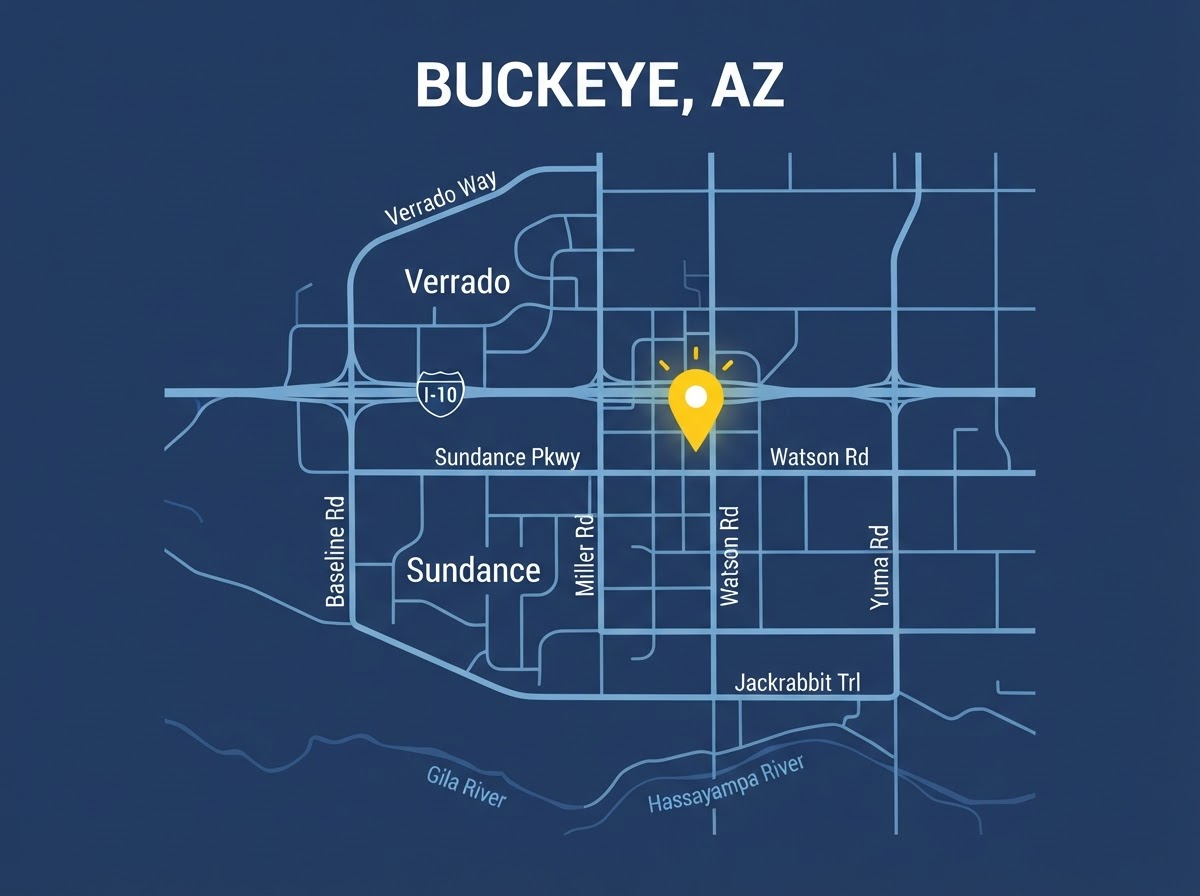 Map of Buckeye, AZ service area for Skinner Plumbing & Restoration