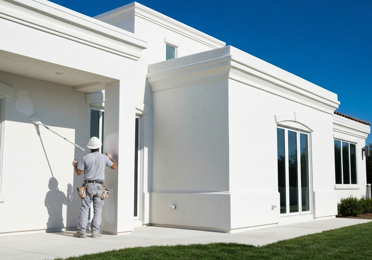 Professional painter working on a home
