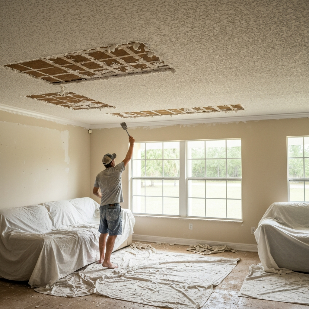 Popcorn ceiling removal process