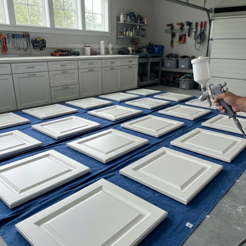 Cabinet spray painting process