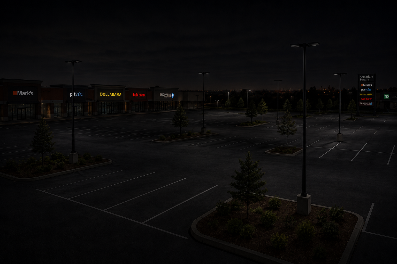 Parking lot at night with all lights off