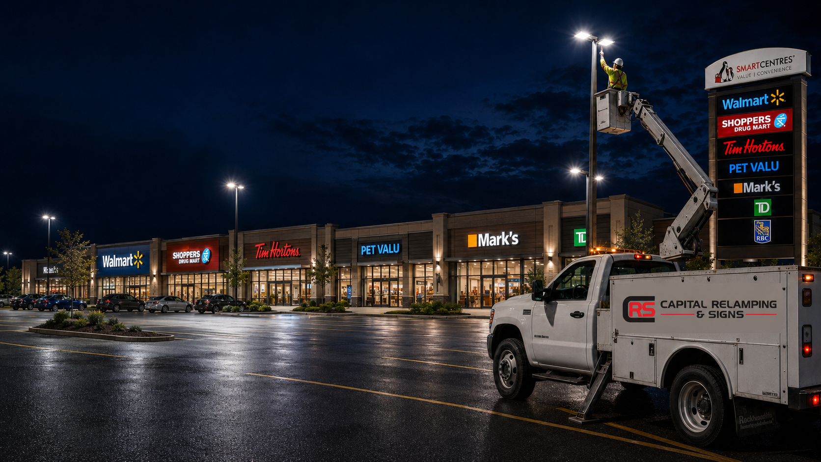 Commercial building at night