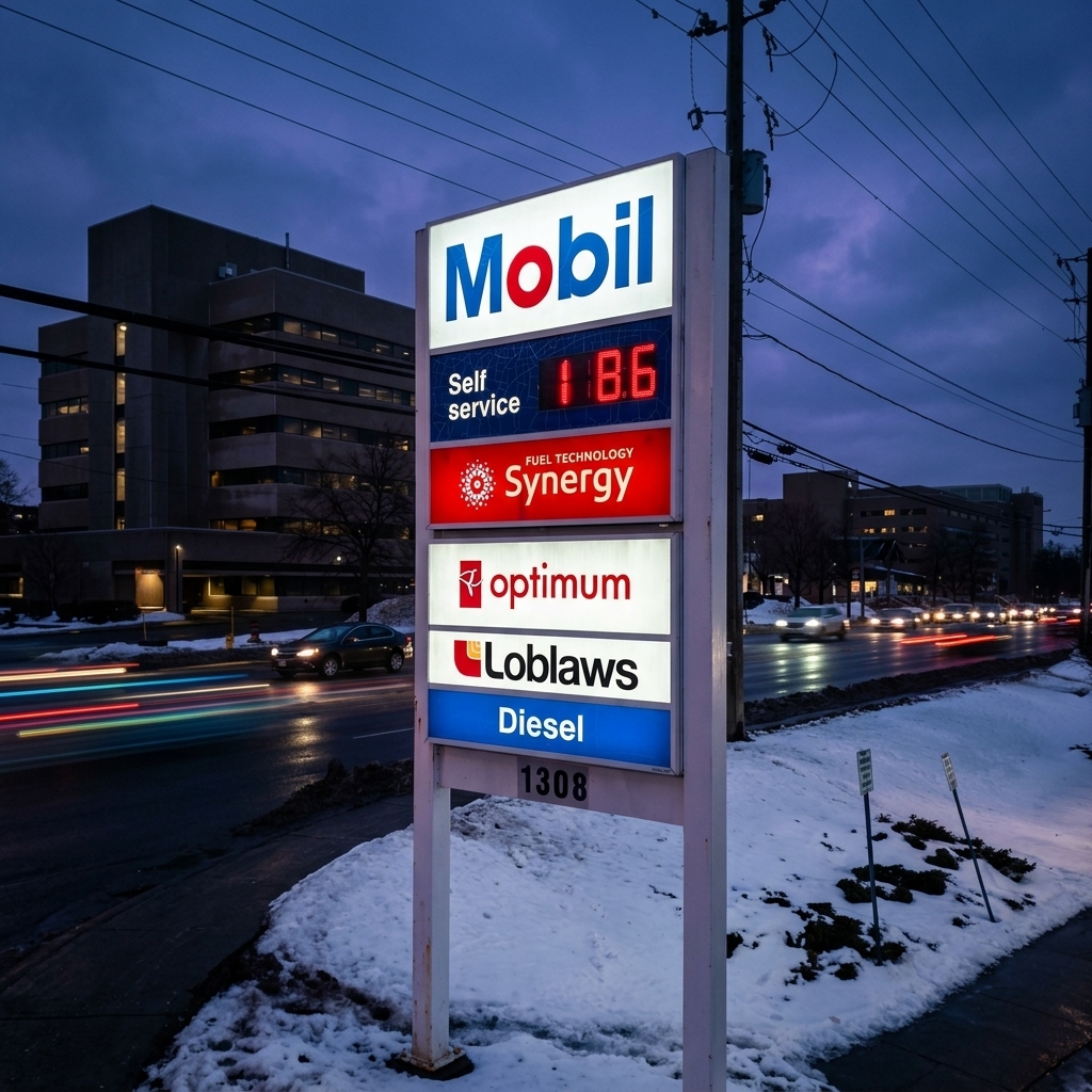 Mobil gas station pylon sign