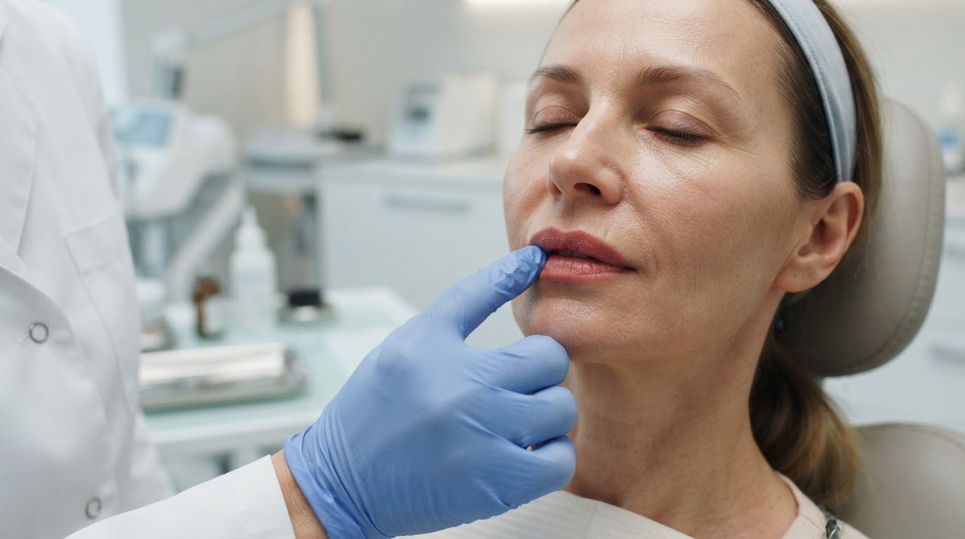 Valutazione estetica del contorno labbra durante una visita di medicina estetica presso lo Studio Dentistico Mascherini