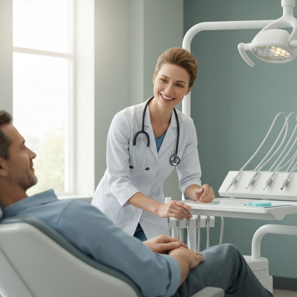 Paziente rilassato durante un colloquio con il dentista
