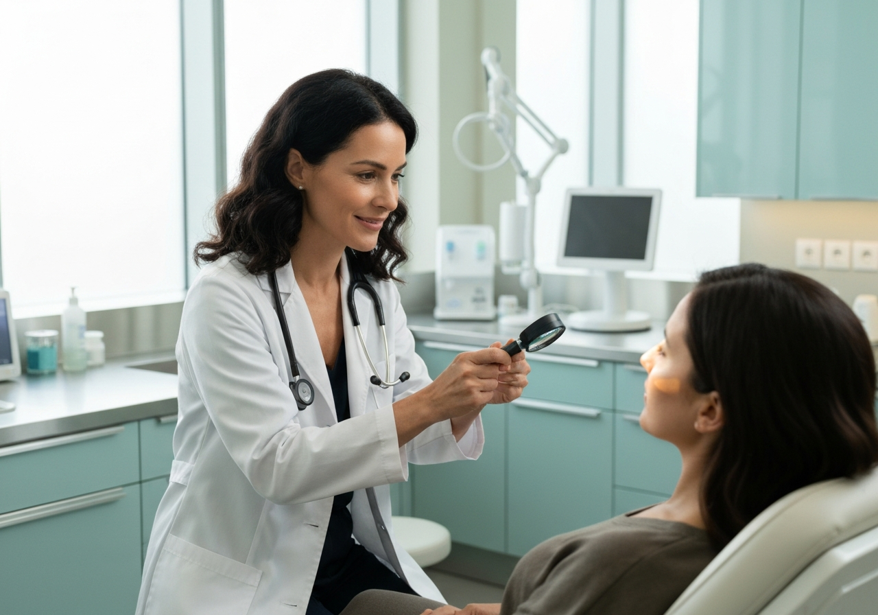 Dottoressa durante una consulenza di medicina estetica del volto