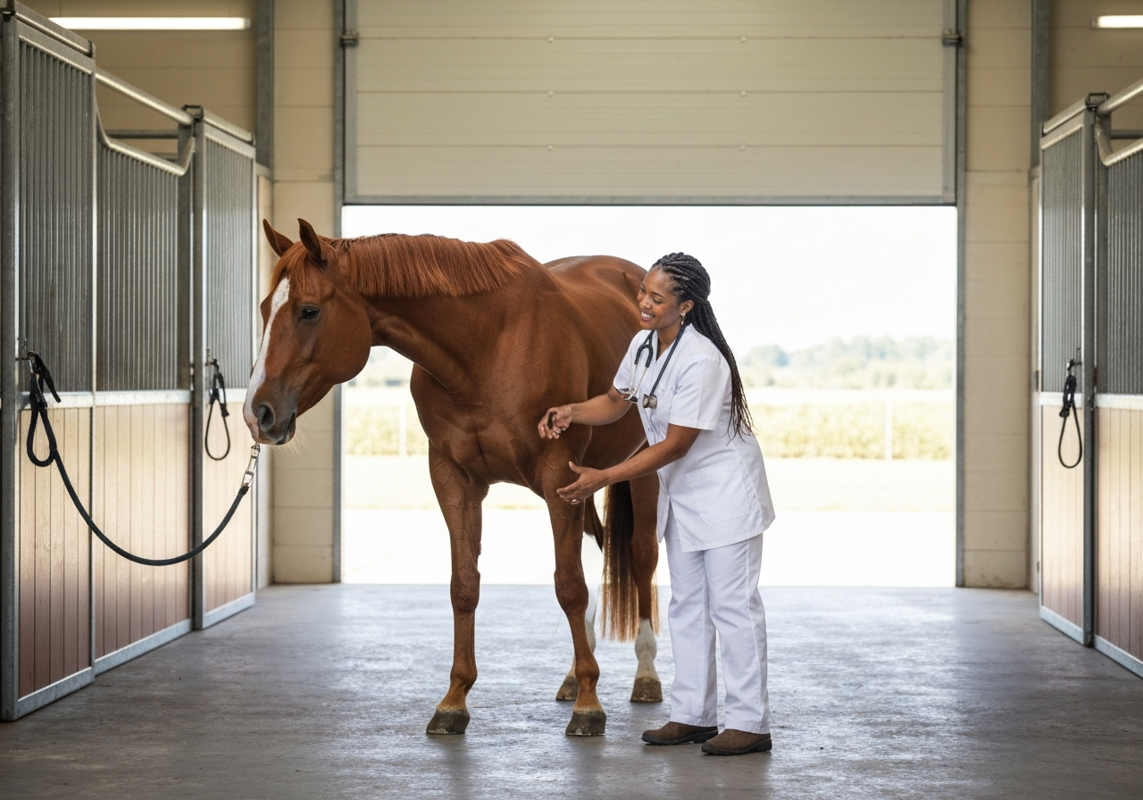 Veterinarian examining a horse