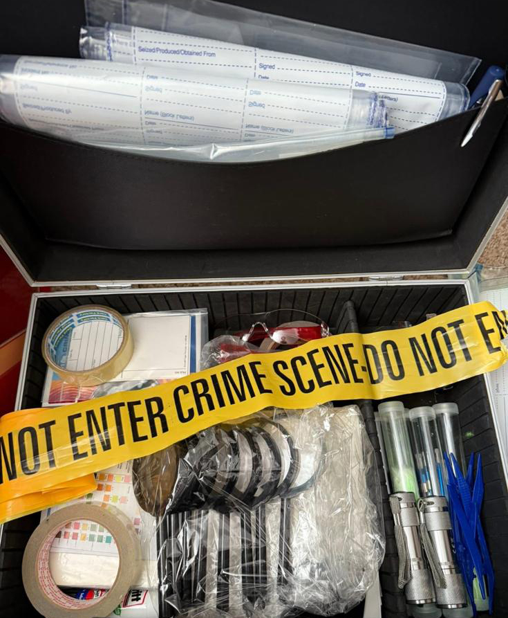 Tetra Scene of Crime International and CSI Equipment kit including evidence bags, crime scene tape, torches and magnifying glasses