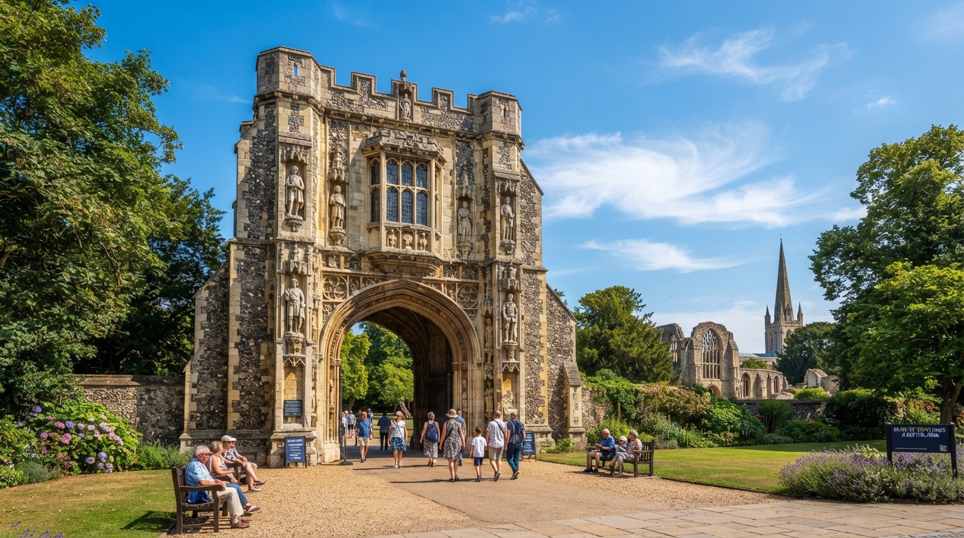 Abbey Gate historic landmark in Bury St Edmunds town centre, Suffolk