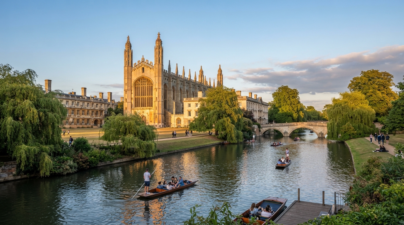 Punting on the River Cam with King's College Chapel in Cambridge
