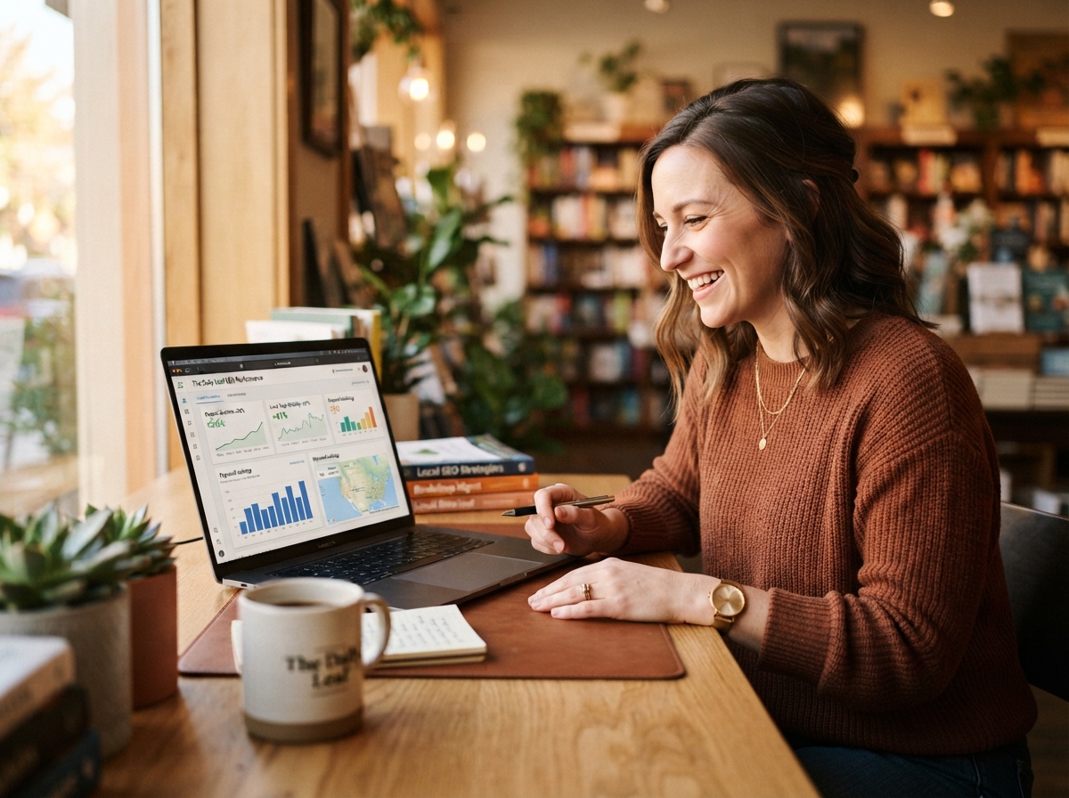 Business owner reviewing local search visibility