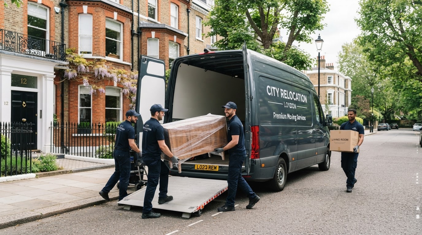 Removal company team loading van