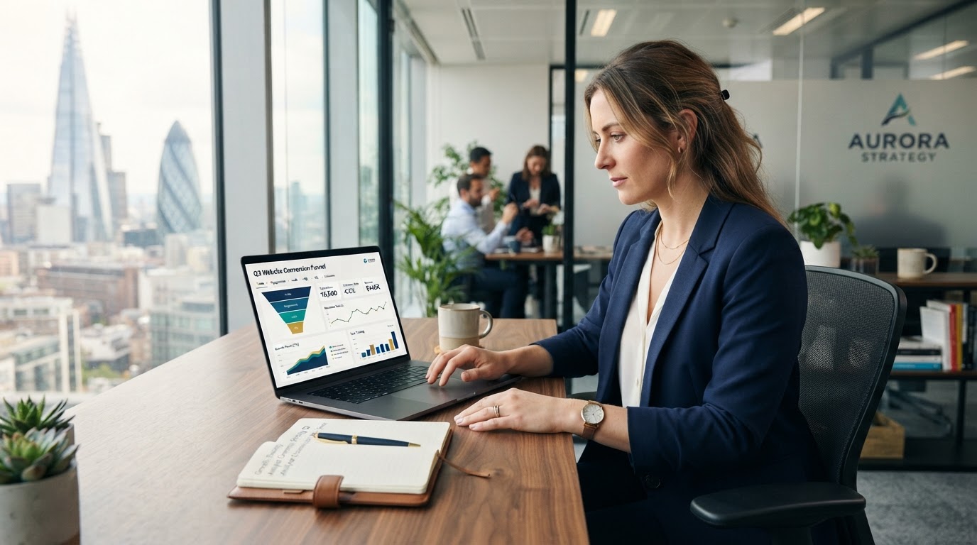 Conversion optimisation consultant reviewing funnel analytics