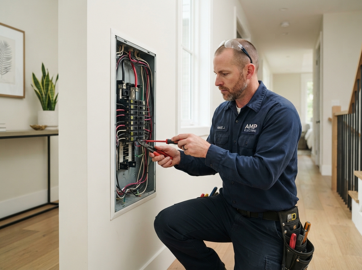 Electrician working on an electrical panel
