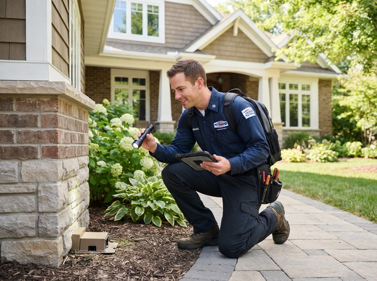 Pest control technician inspecting a property