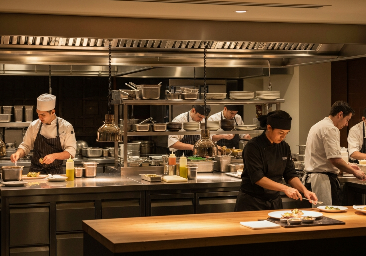 Chefs working in a modern kitchen