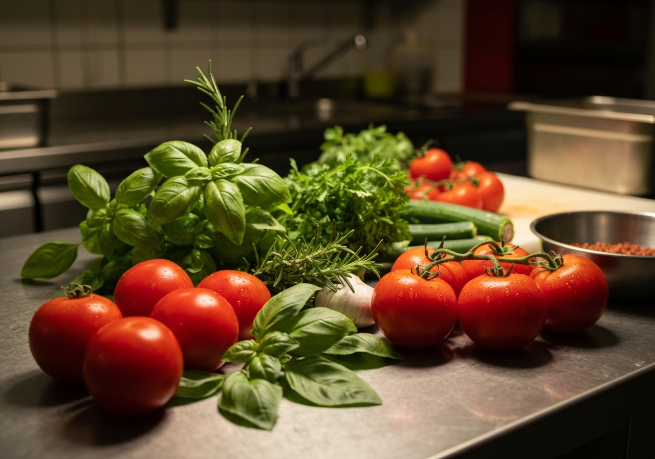 Fresh ingredients on a prep table