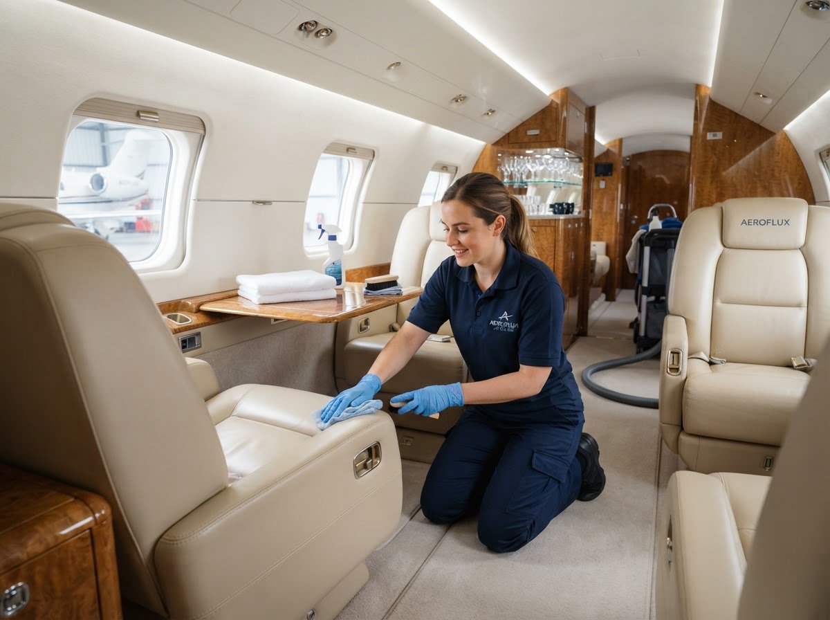 Professional aircraft interior detailing and cabin cleaning service