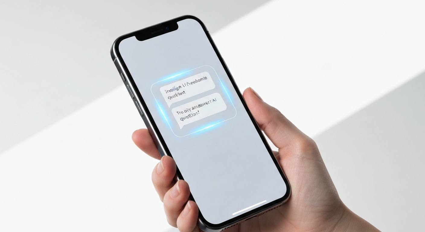A sleek smartphone displaying an intelligent AI chatbot interface instantly answering customer questions