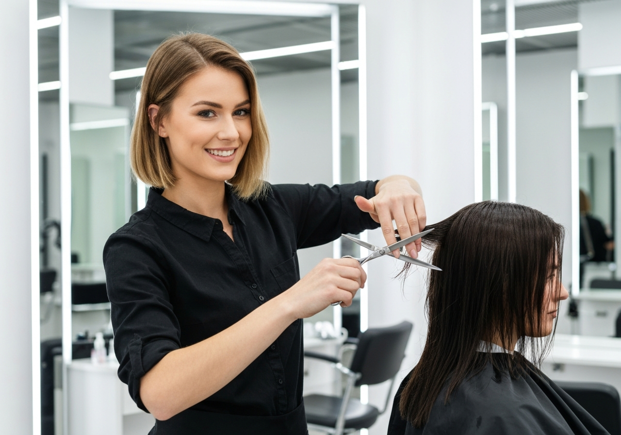 Junge Friseurin bei der Arbeit im Salon - KI-Rezeptionist für Friseure und Barbershops