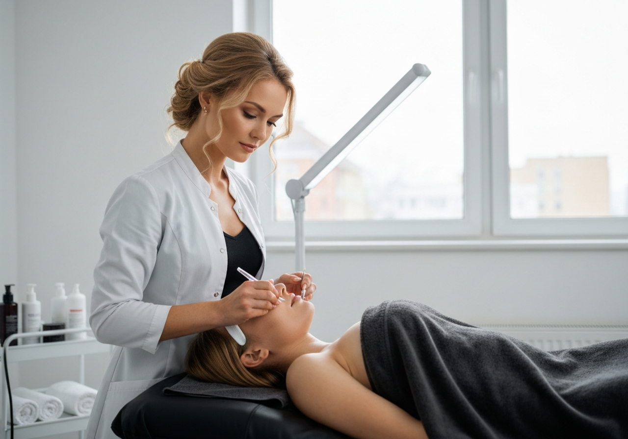 Kosmetikerin bei einer Behandlung im Kosmetikstudio - Automatische Terminbuchung für Beauty-Salons