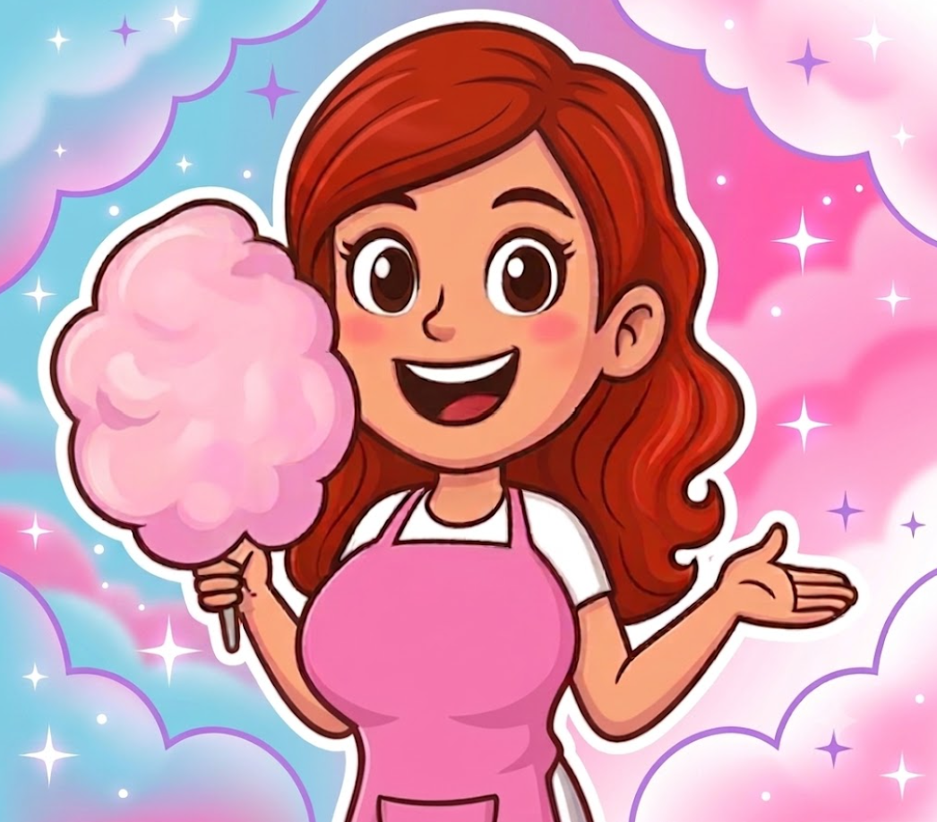 It's So Fluffy Mascot - Woman holding candy floss