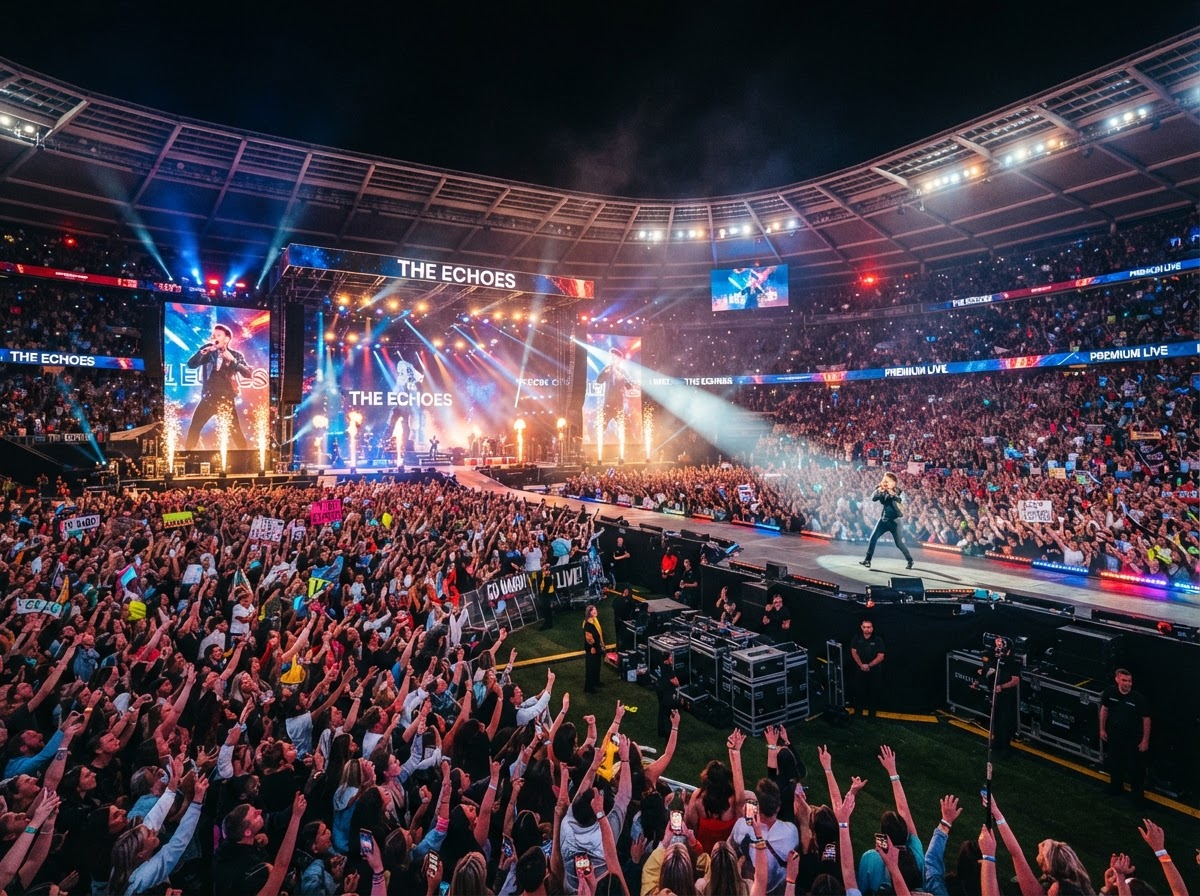 Vibrant concert and sports event stadium filled with cheering fans