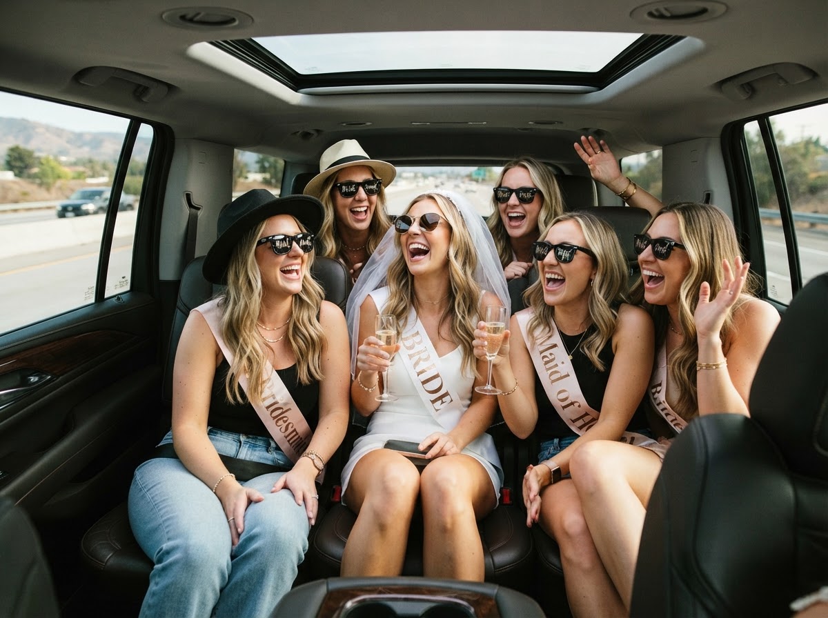 Bachelorette friends riding in luxury SUV together