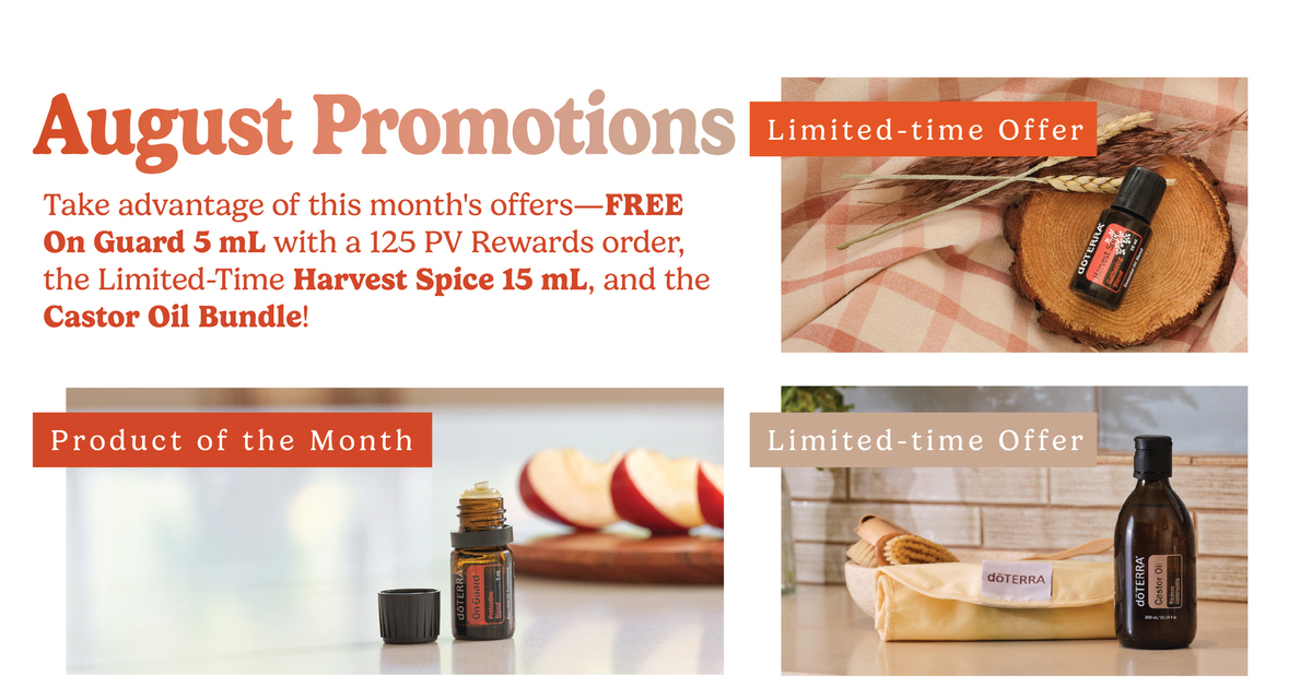 doTERRA August Promotions - Free On Guard, Harvest Spice, and Castor Oil Bundle