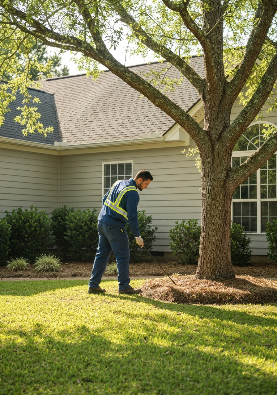 Professional pest control technician inspecting property