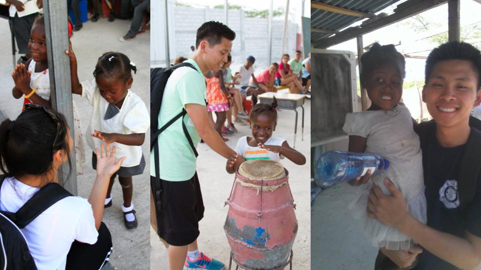 Ton with children in Haiti