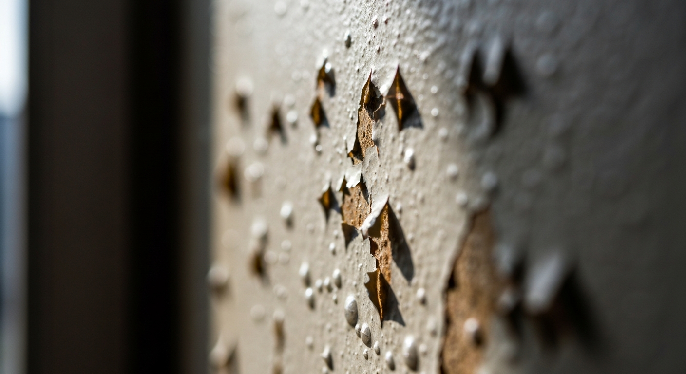 Bubbling and peeling paint on a residential wall