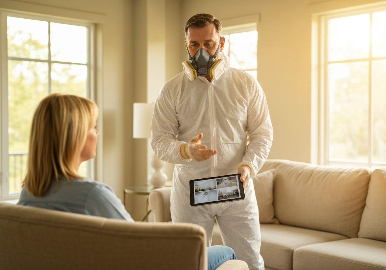 Mold remediation expert explaining plan