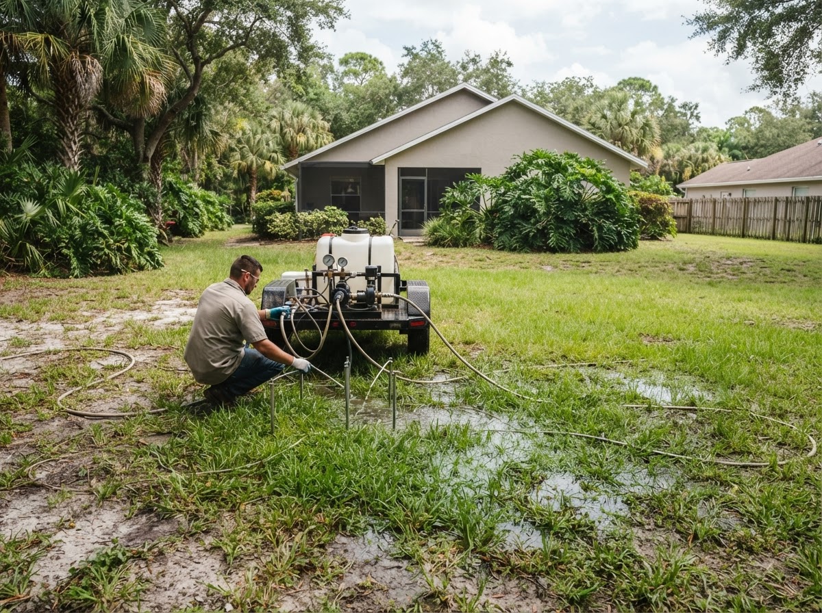 No-excavation drain field rejuvenation treatment at a residential property in North Fort Myers