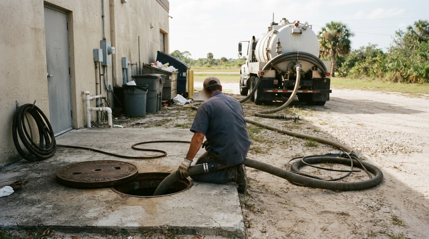 Commercial grease interceptor pump-out service at a Fort Myers restaurant