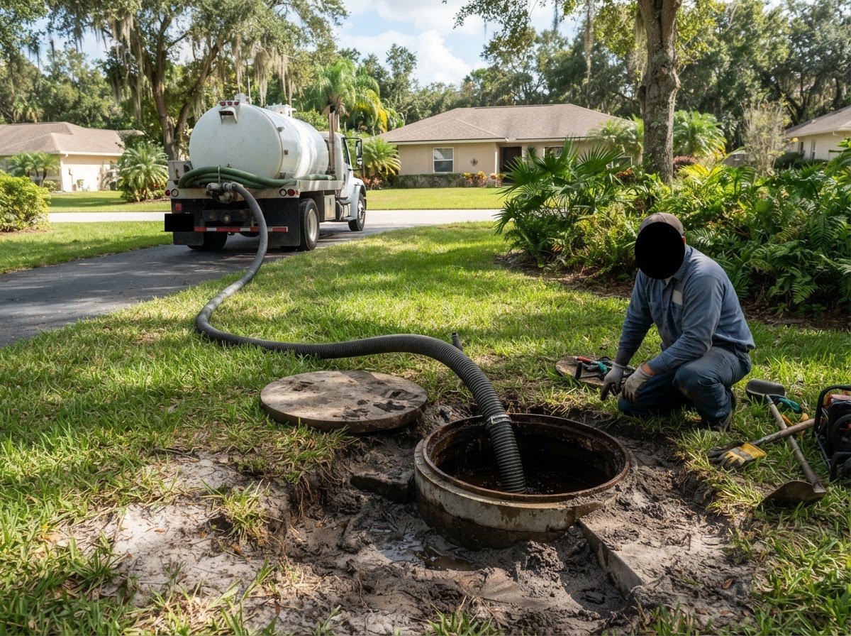 Septic tank pump-out service at a residential property in Fort Myers