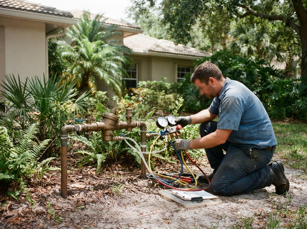 Backflow preventer testing service at a residential irrigation system in North Fort Myers