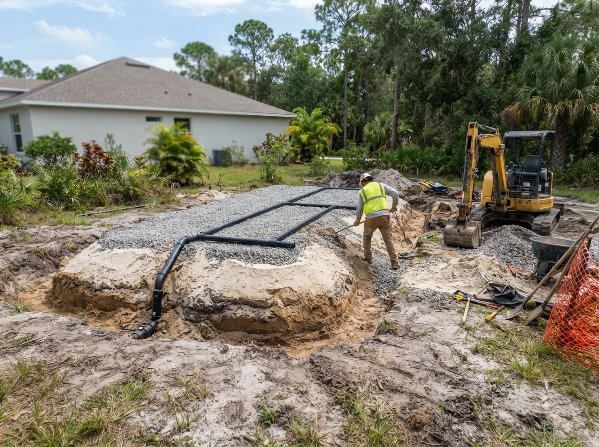 Mound septic system installation at a residential property in Buckingham, Fort Myers