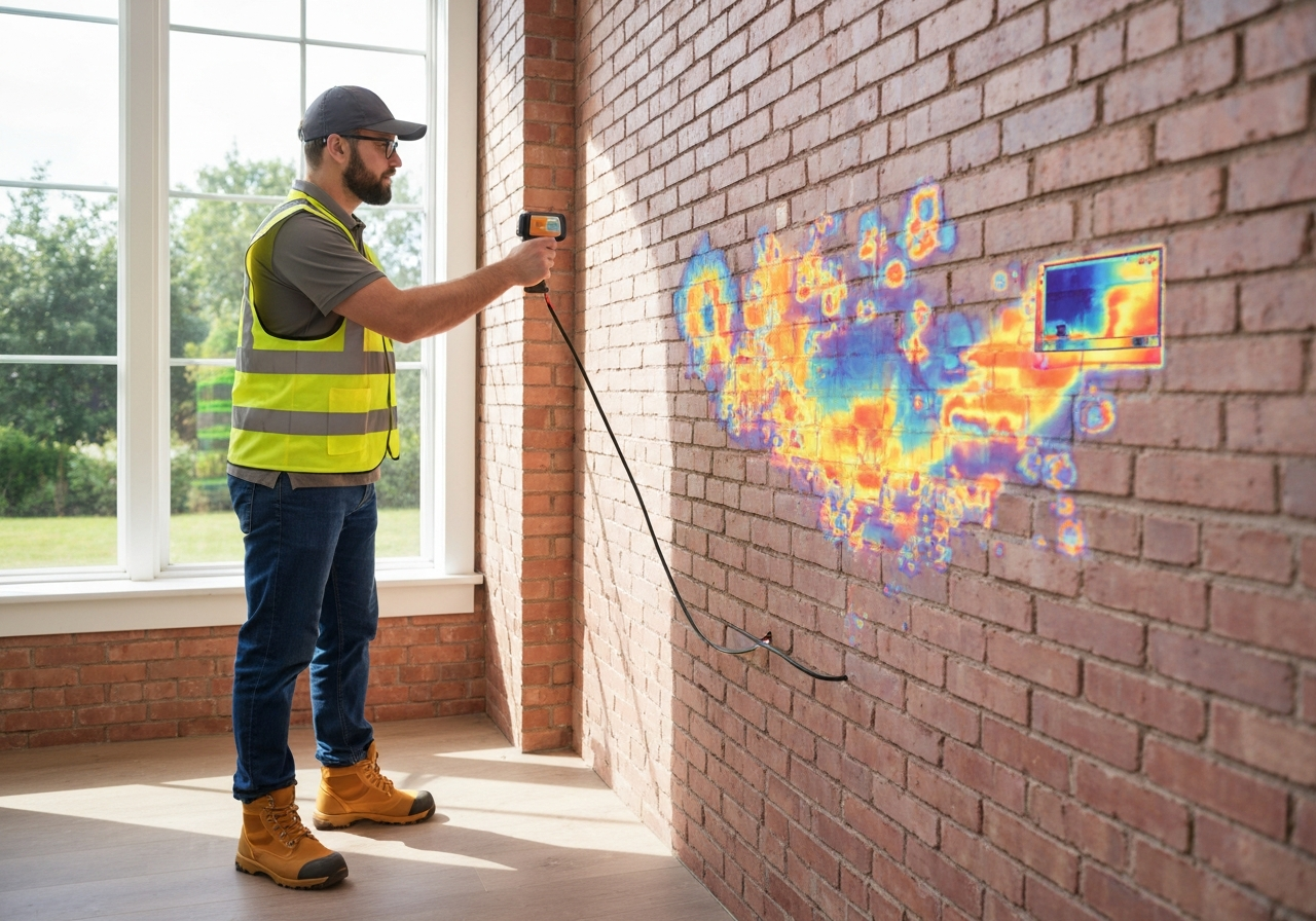 Professional inspecting a wall for mold