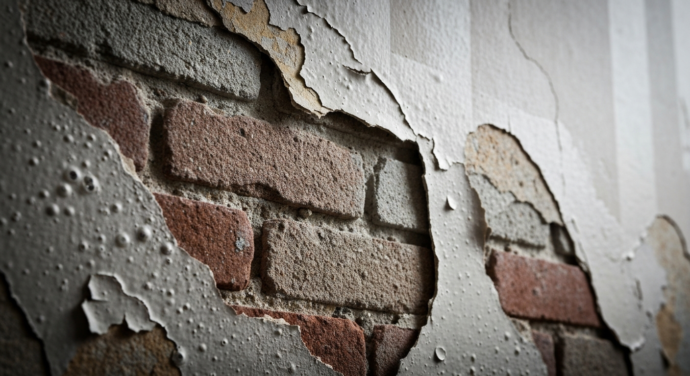 Peeling paint and bubbling wallpaper due to moisture