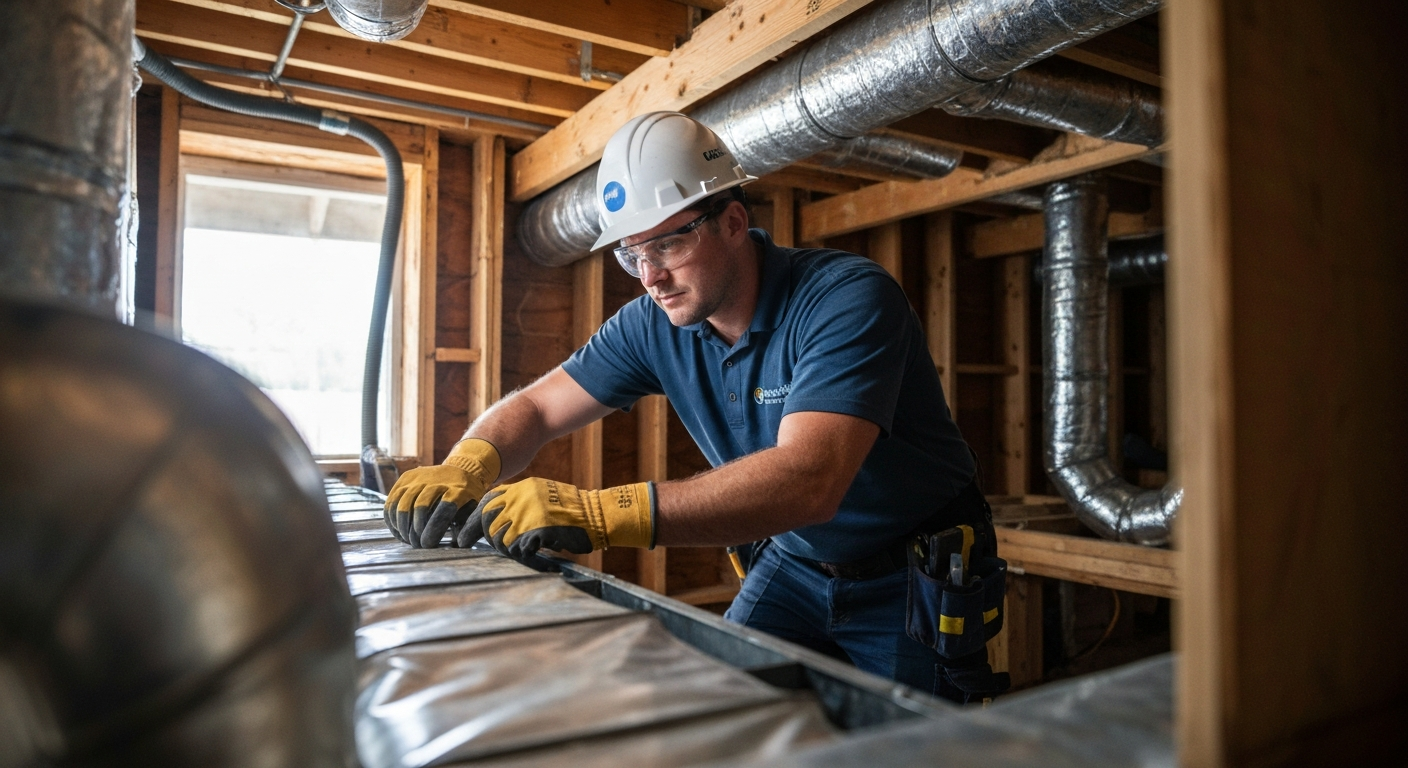 Professional inspecting a crawl space