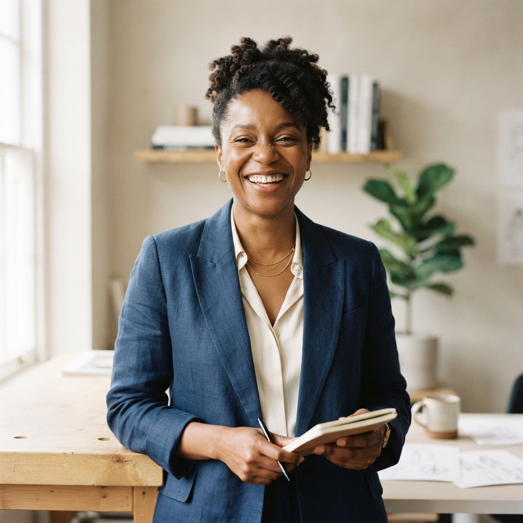 Happy business owner using Zyri Ask AI