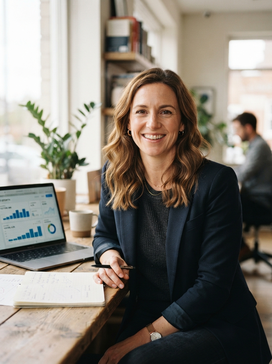 Confident business owner using Zyri analytics