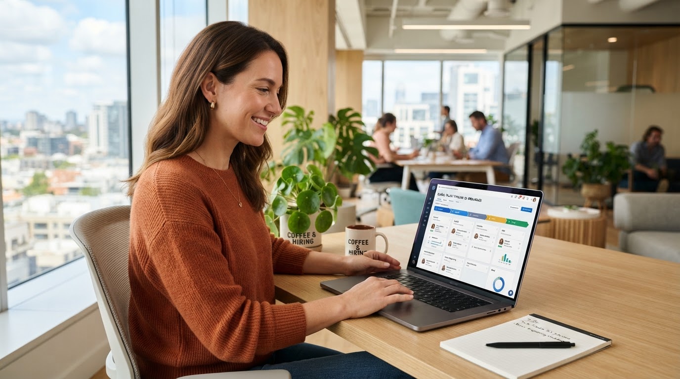 Relaxed recruiter setting up their pipeline on a laptop