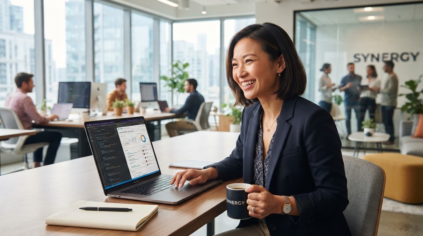 Confident software founder using Zyri CRM