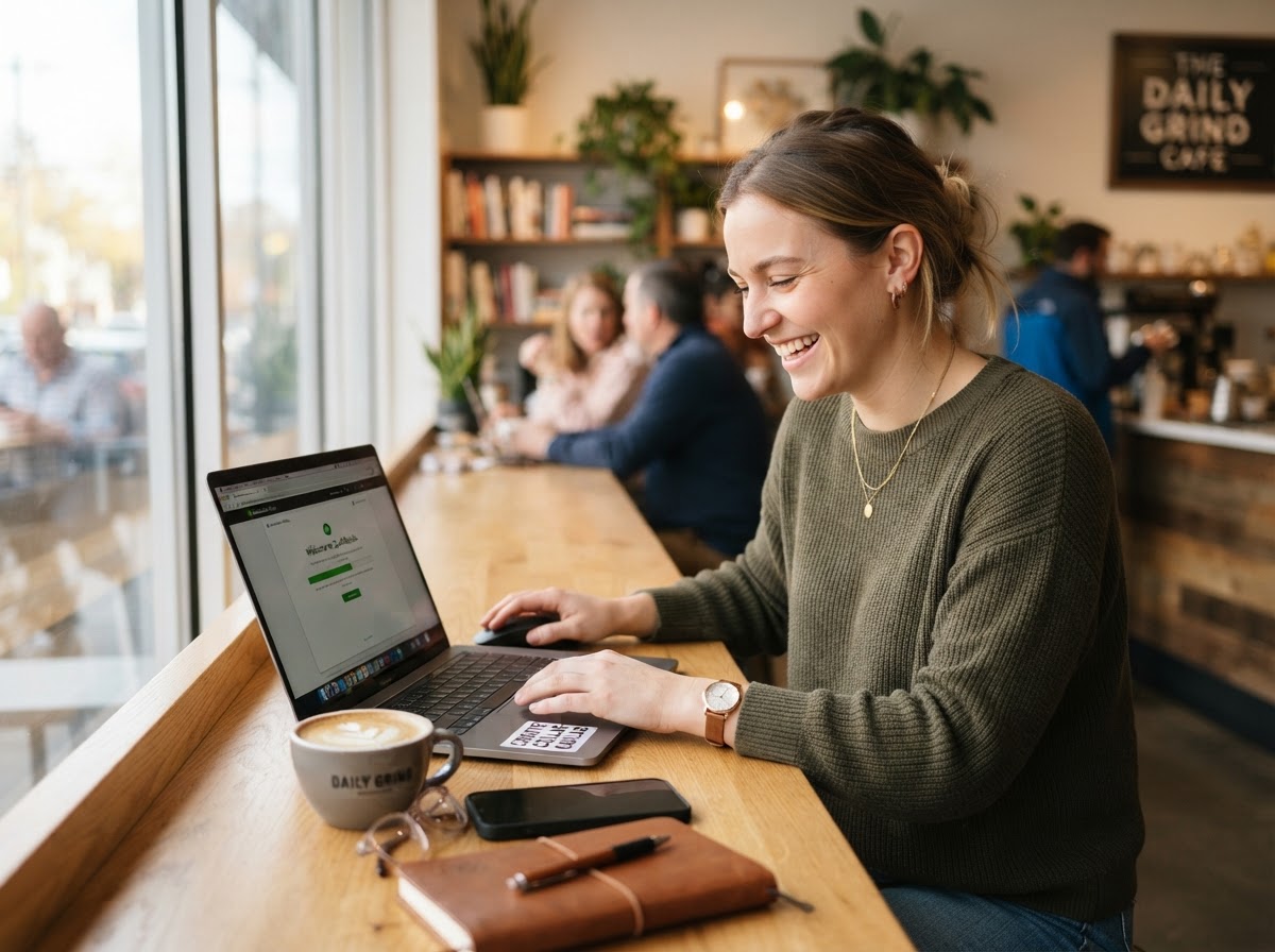 Business owner selecting an industry template and setting up Zyri CRM on a laptop