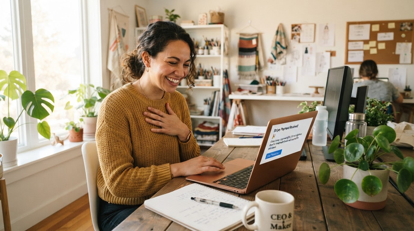 Happy business owner seeing a Payment received notification
