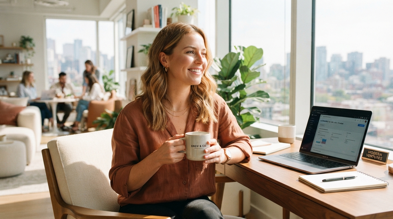 Relaxed business owner at ease because their follow-ups are handled automatically by Zyri