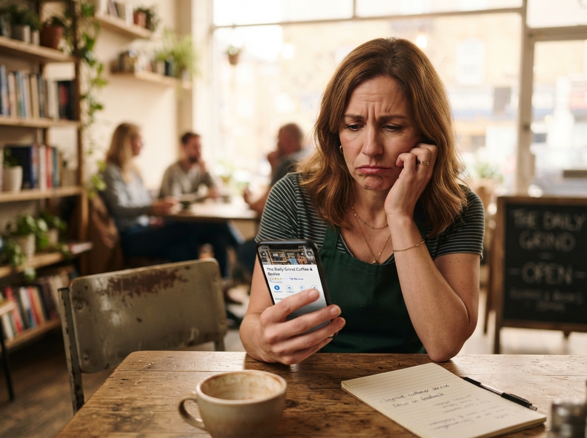 Business owner looking at a modest star rating, missing the reviews they could have