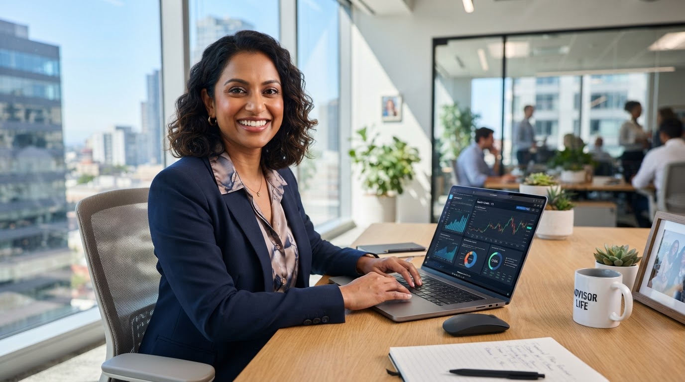 Confident financial advisor using Zyri CRM